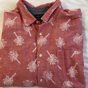 Short sleeve mens button down with palm trees